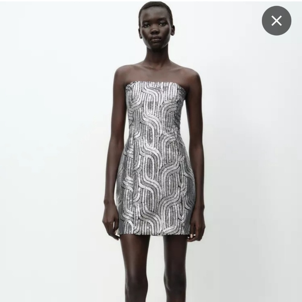 Zara Elegant Silver Sequin Dress 😍 XS mini sparkly